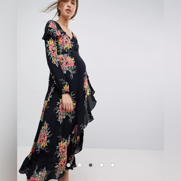 ASOS Maternity Floral Wrap Long Sleeve Maxi Dress 10 - Picture 1 of 5